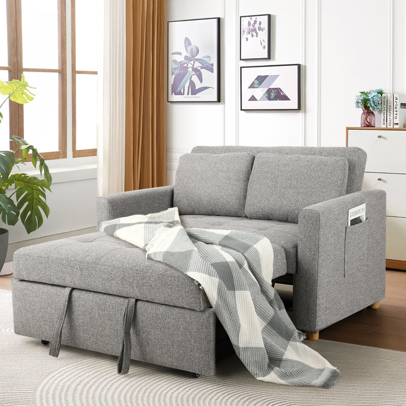 Dharius 48.5" Convertible Sofa Bed 3-in-1 Upholstered Reclining Sleeper Sofa Couch Bed with Cushions, Gray