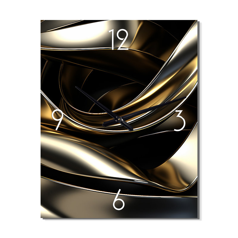 Horloge murale abstraite à spirale abstraite, or liquide et noir III, H 40 po x l 30 po x P 1 po