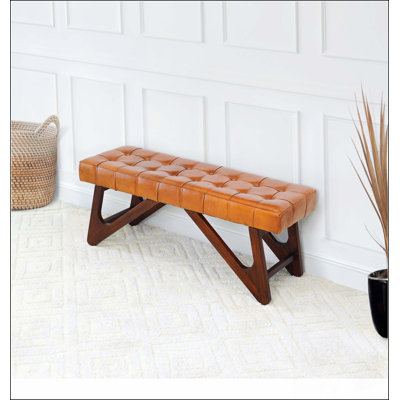 Banc en cuir brun clair Mia avec boutons Design simple, confortable et durable, banc multifonctionnel