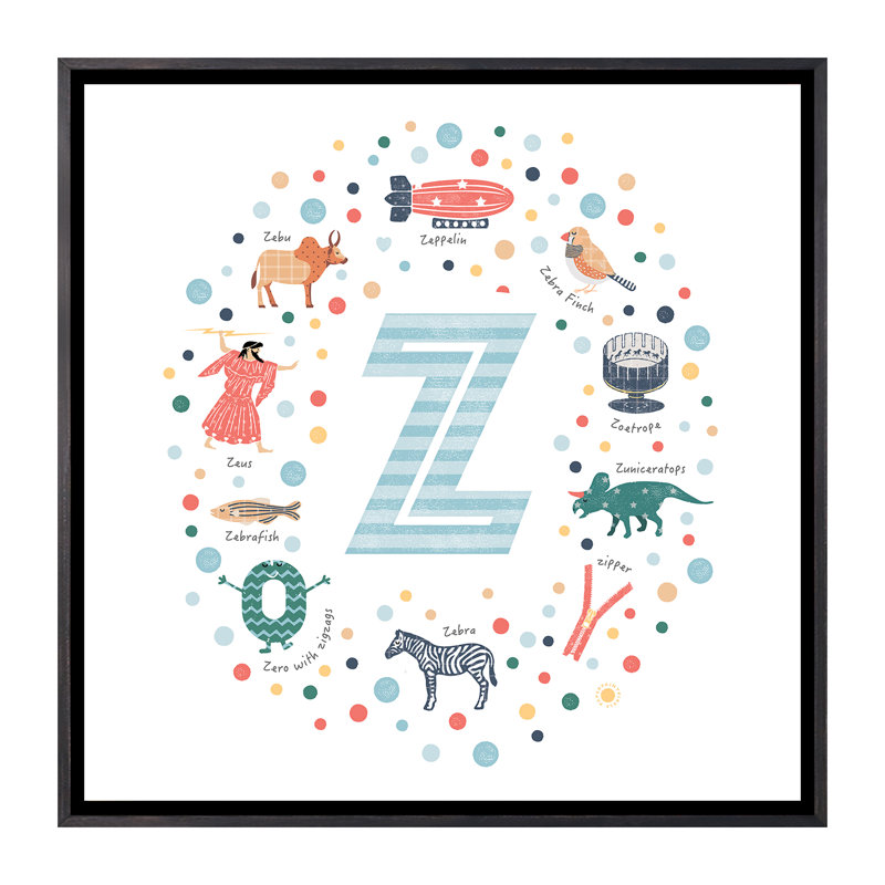 Lettre Z - impression d'art graphique, Pas de tapis, Toile avec cadre noir patiné, H 18 po x l 18 po x 1,5 po