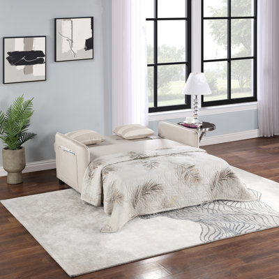 Catarina 57.1" Tuxedo Arm Sleeper Upholstered Sleeper Sofa 2 Seat Sofabed with 2 Pillow