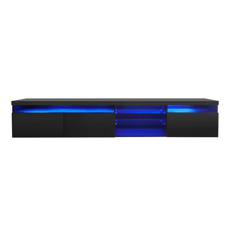 Multifunctional TV Stand With 2 Glass Shelves, Accommodates Tvs Up To 105 Inches, Features LED Color-Changing Lights, Ideal For Living Rooms, Black