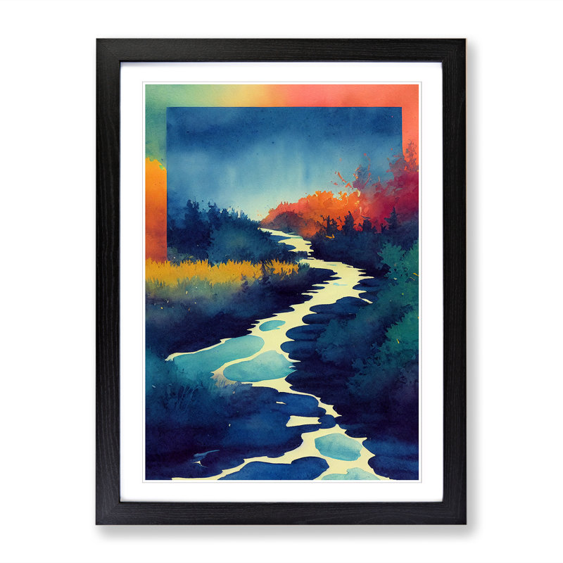 Watercolour Stream Vol.1 - Single Picture Frame Print, 34cm H x 25cm W x 2cm D, Walnut