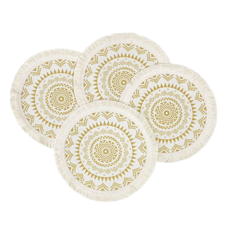 Ensemble de napperons en coton 4 pièces, Jaune