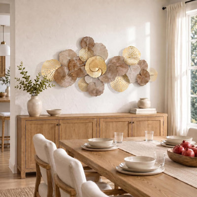 51" Large Wall Decor 3D Lotus Leaf Metal Wall Art for Living Room 51" x 25" metal wall decor with layered metal texture, mounting hardware, two-way display