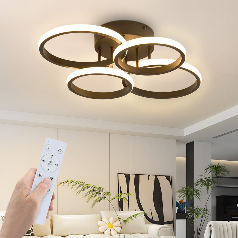 Ceiling lamp LED ceiling light living room: Dimmable living room lamp modern white 48W bedroom lamp design ceiling lighting 4-ring kitchen lamp with remote control for house apartment