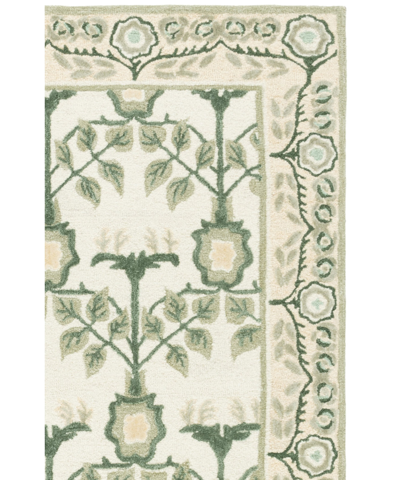 Earthly Treasures 215 Hand Tufted Wool/Cotton/Viscose Floral Rug in Ivory/Sage, Runner 2'3" x 8'