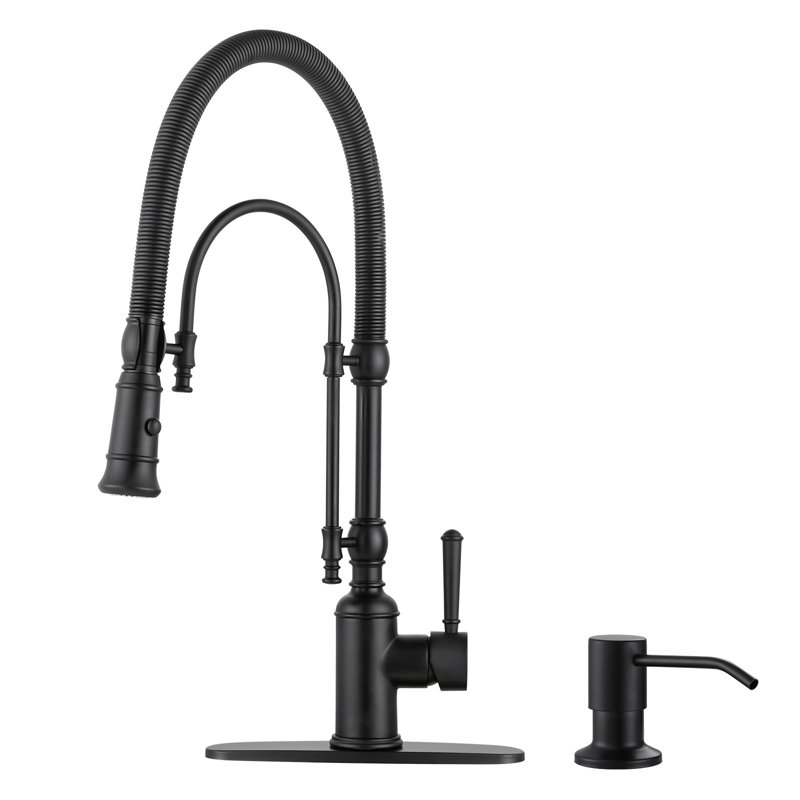 Single Handle Pull Down Sprayer Kitchen Faucet with Soap Dispenser in Matte Black, Matte Black
