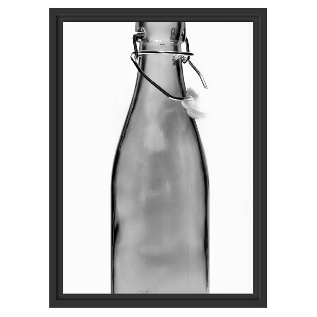 Gerahmtes Wandbild blaue Glasflasche