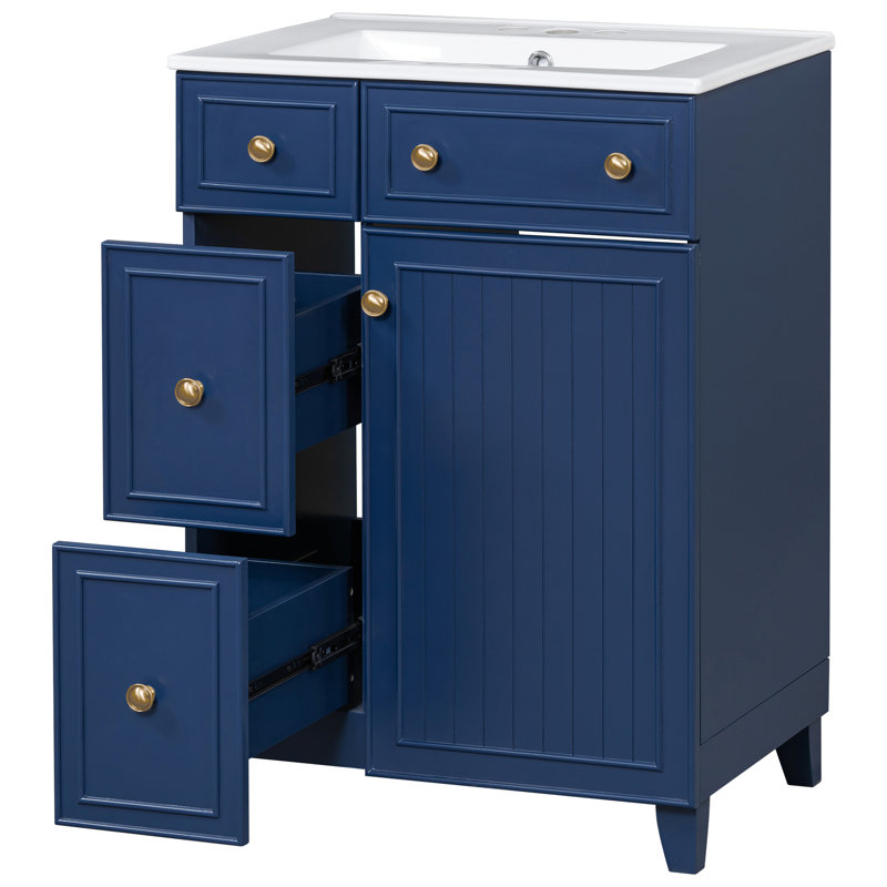 Armoire de salle de bain 24 po - style transitionnel, vaste espace de rangement bleu d'apparence sophistiquée, fonction pratique