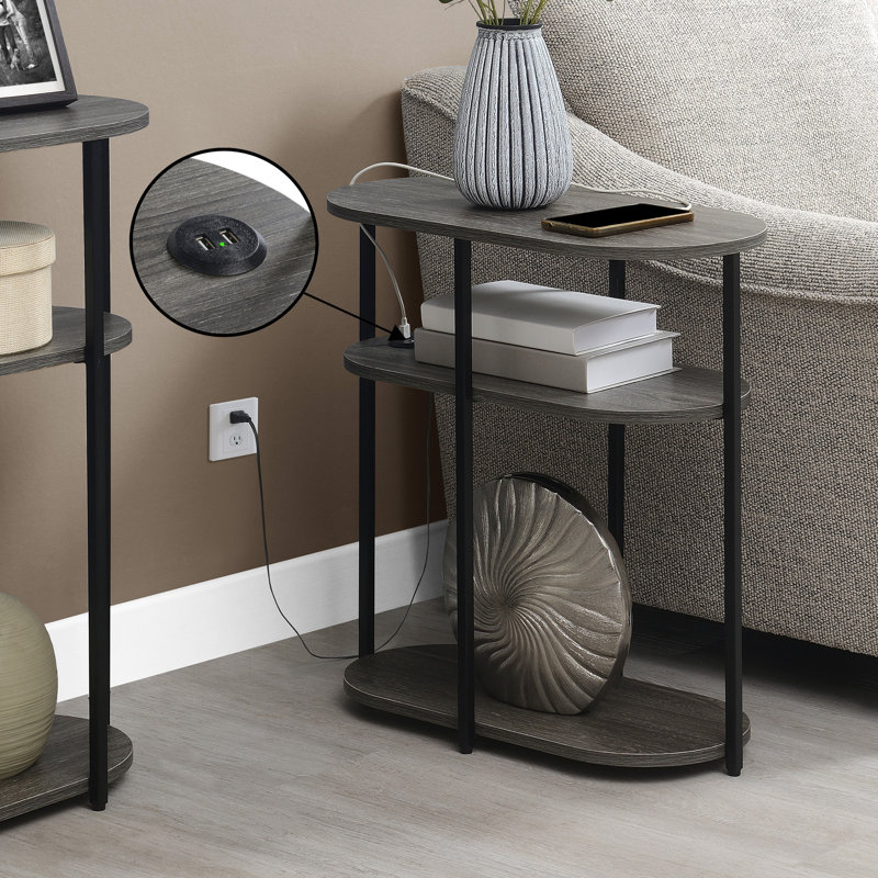 Ramos 3 Oval Tier End Table with USB Ports, Weathered Gray