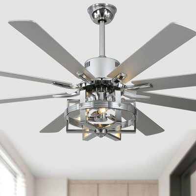 Hilde 65 Inch Industrial Caged Ceiling Fan with Remote, 6-Speed Dual Finish Blades Reversible Ceiling Fan For Bedroom