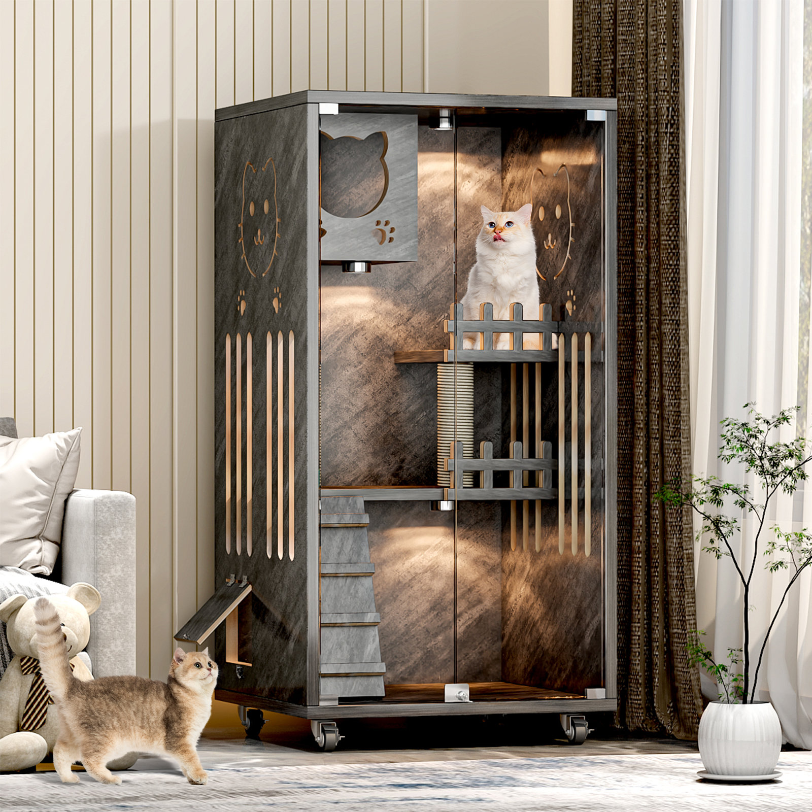 Tucker Murphy Pet™ Erlend Wooden Cat Villa, Indoor Cat Enclosure