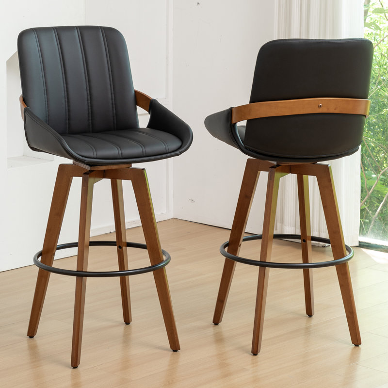 Modern Leather Upholstered Swivel Counter & Bar Stools, Black, Bar Stool (29.5" Seat Height)