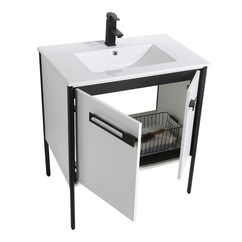 30" Single Bathroom Vanity, Matte Black, White Matte