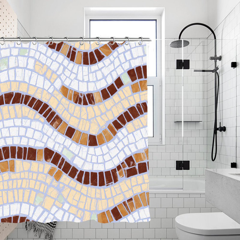 Rideaux de douche à motif de vagues mosaïques, 71 x 71