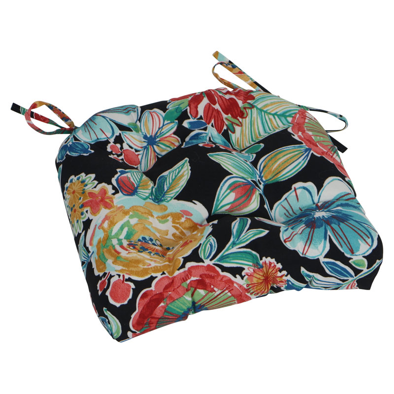 16-Inch Rounded Back Outdoor Tufted Chair Cushions (Set Of 2), Black/Colsen Noir Floral