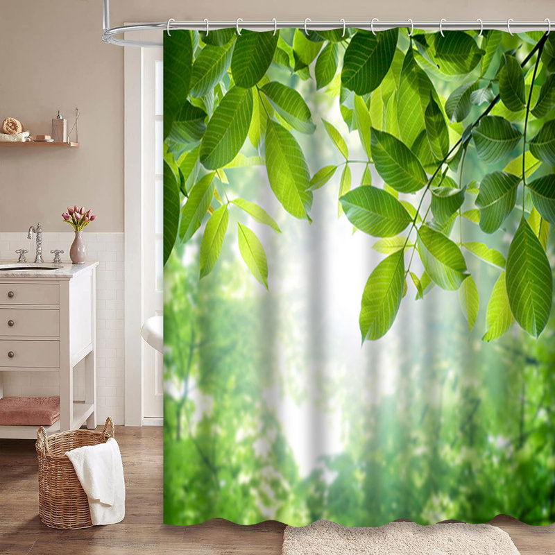 Rideau de douche à 12 crochets Green Forest, L 72 po x l 78 po