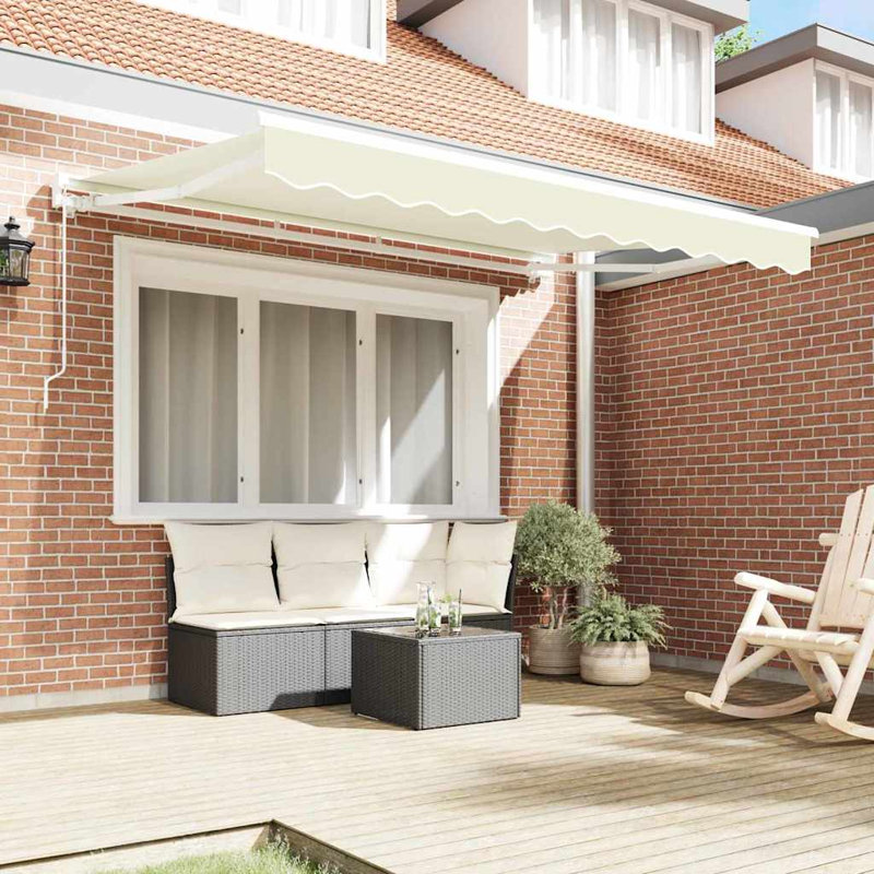VidaXL Retractable Patio Awning, 165cm H x 300cm W x 200cm D, Cream/White/White