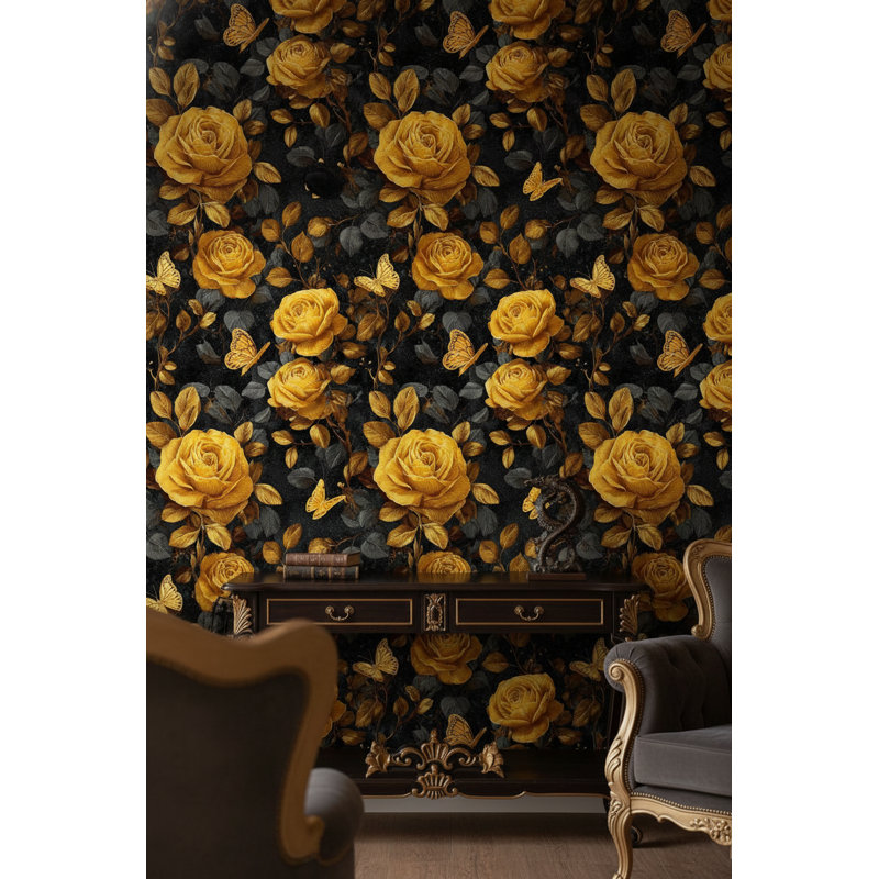 Papier peint floral foncé, décoration murale amovible élégante