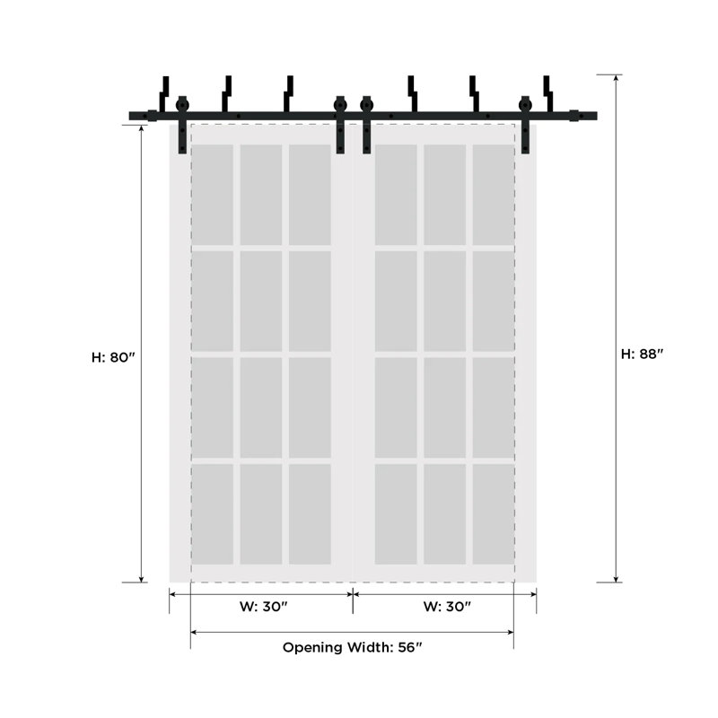 Porte de grange en bois massif massif, Gris mat, 60 po x 80 po