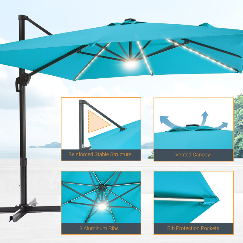 Leipsic 120 Cantilever Umbrellas 360 degree Rotating, Lake Blue
