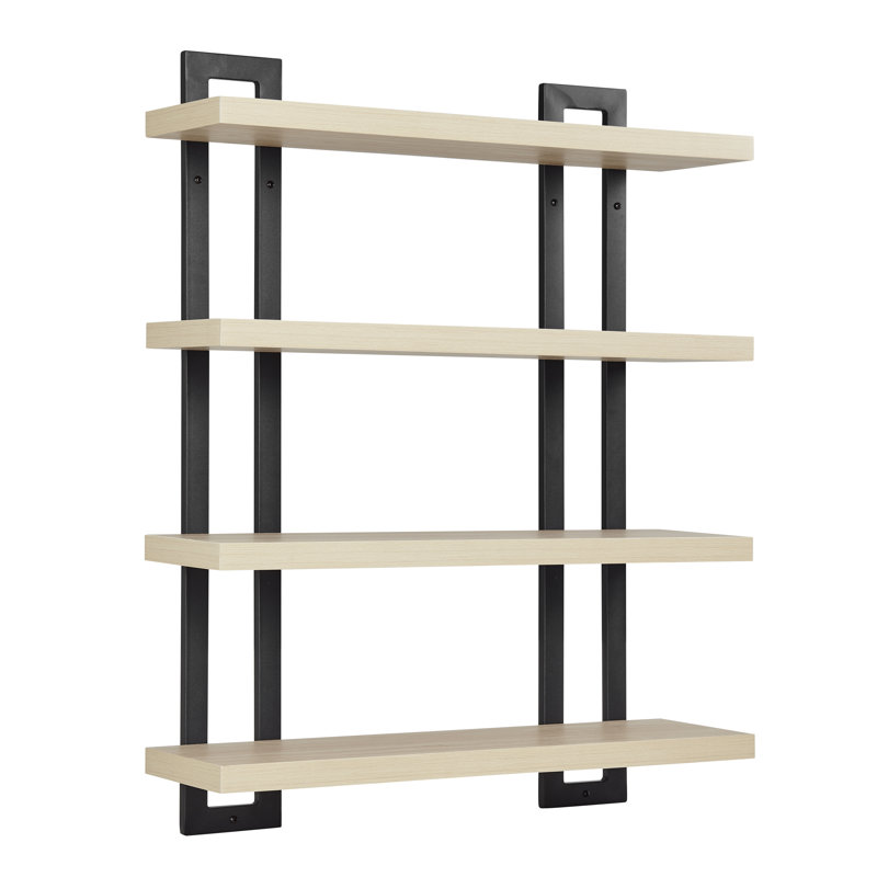 Machiko Wide 4-Tier Floating Wall Shelf, White Birch