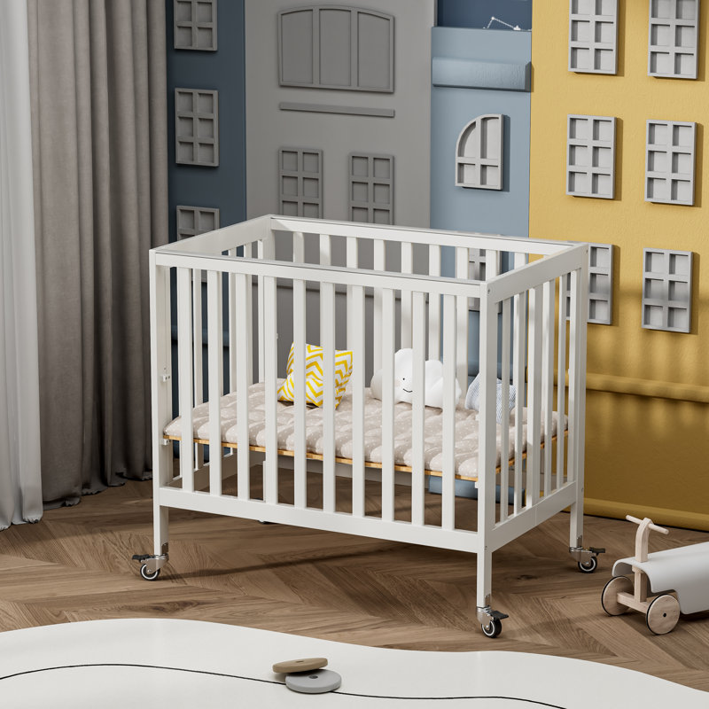 Hiltz Foldable Portable Crib With Mattress, White