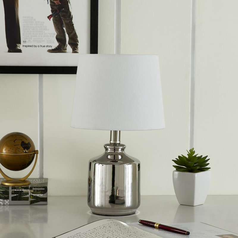 Darcey 14.75 in. Silver Modern Ceramic For Bedroom/Living Room Bedside Desk Nightstand Single Small Table Lamp With Linen Empire Shade