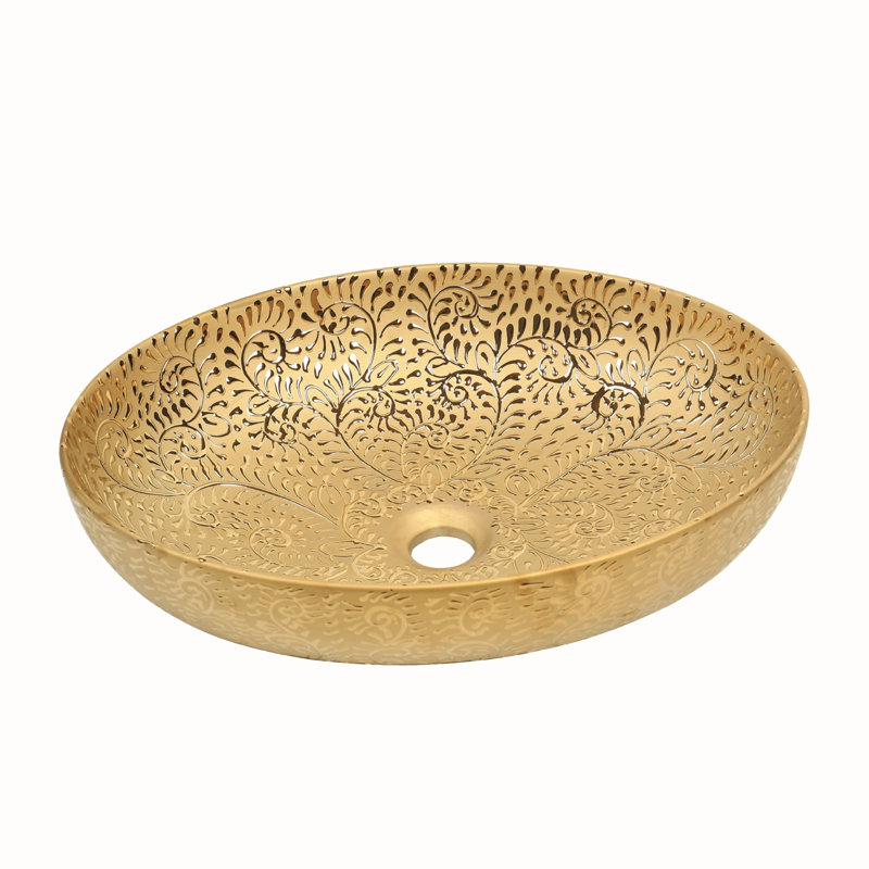 20" x 15" Luxury Gold Vessel Bathroom Sink – Elegant Countertop Vanity Basin, Modern Oval Ceramic Bowl, Gold