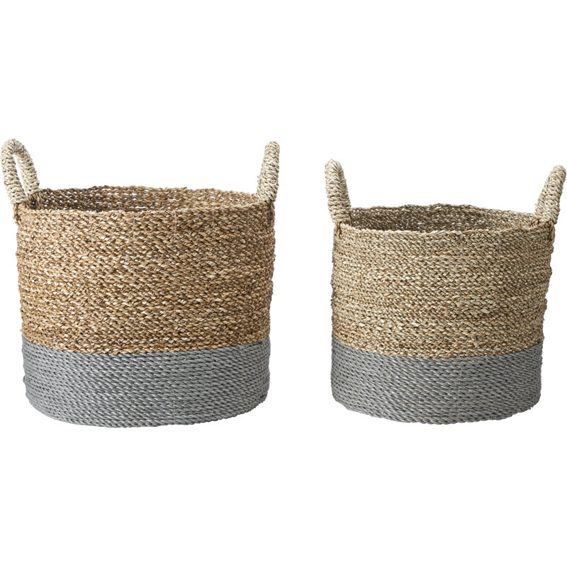 Hand Woven Wicker Laundry Hamper with Handles, Brown/Grey
