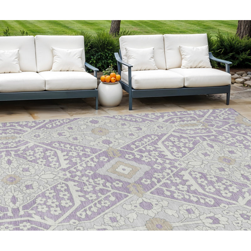 Tapis intérieur lavable floral 9 pi x 12 pi gris
