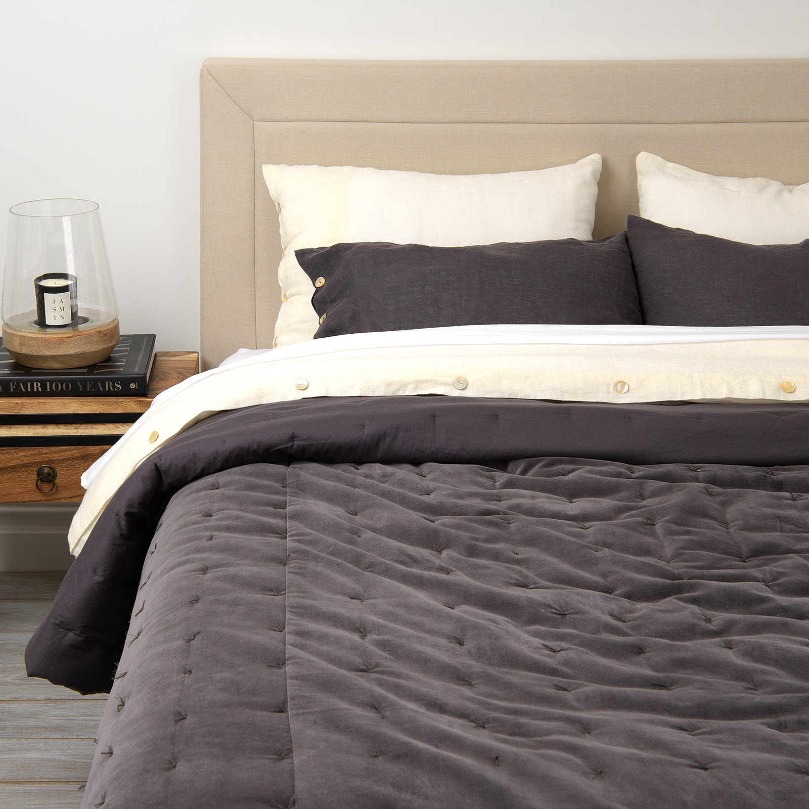 Gamora Cotton Quilt, Grey, Queen Quilt