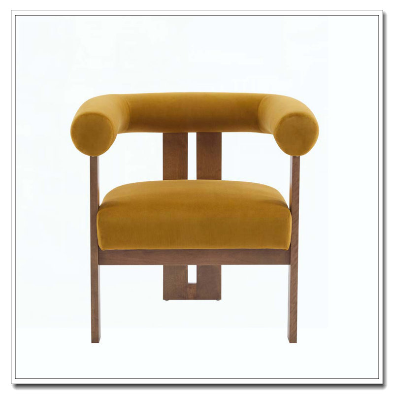 Fauteuil d'appoint rembourré en velours, Jaune moutarde
