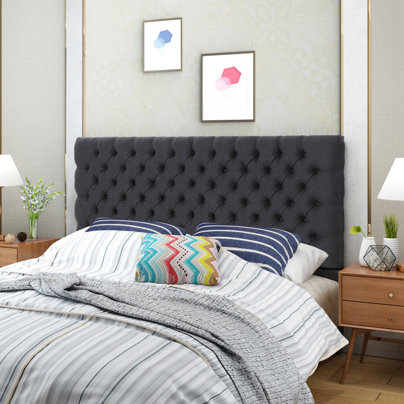 Queen Bed Headboard In Charcoal Grey, Upholstered, Stylish Touch Grey For Bed, Fashionable Edge, Charcoal Gray