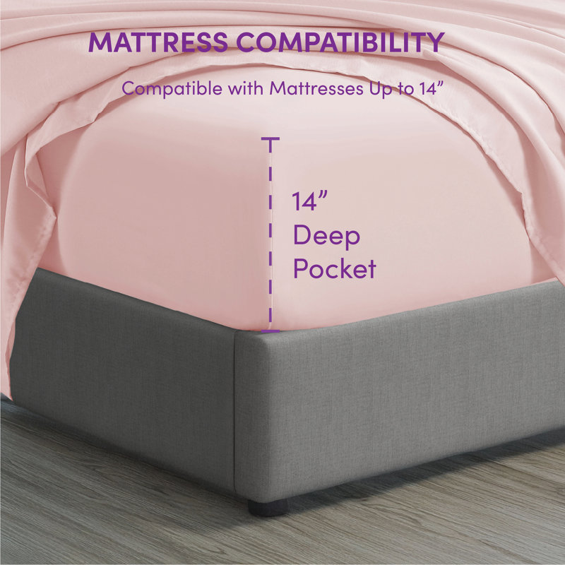 Ensemble de draps en microfibre douce 1800 Series Wayfair Basics®, Ensemble de draps pour taille de lit simple TG ave, Rosé