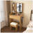 Compact Vanity Table with LED-Illuminated Mirror, Power Outlet, Hairdryer Holder, and Stool for Small Bedrooms-129911233