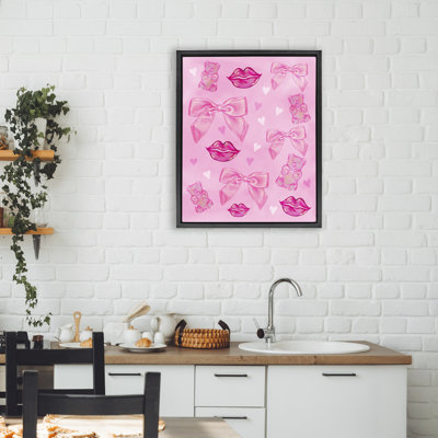 Lèvres, arcs et ours sur cadre flottant rose, design par Ziwei Li