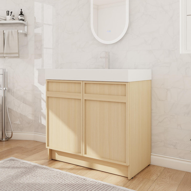 Ensemble de meuble-lavabo sur pied simple 36 po, meuble-lavabo sur pied avec lavabo en résine, 2 portes et 1 tablette