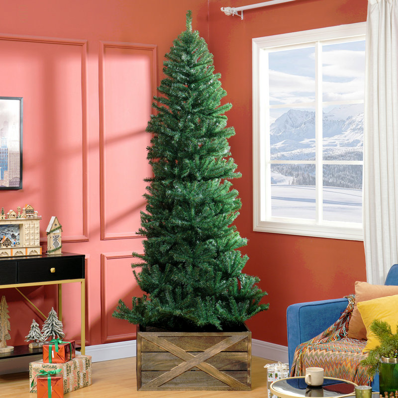 Sapin de Noël artificiel mince de 8 pi de hauteur, non éclairé, avec branches réalistes et 1168 pointes