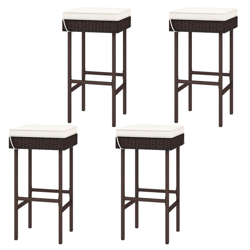 Tabourets de bar en rotin avec repose-pieds, 4