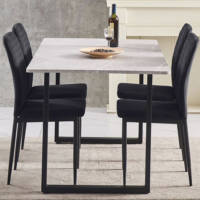 Velvet Upholstered Dining Chair Set High Back, Black
