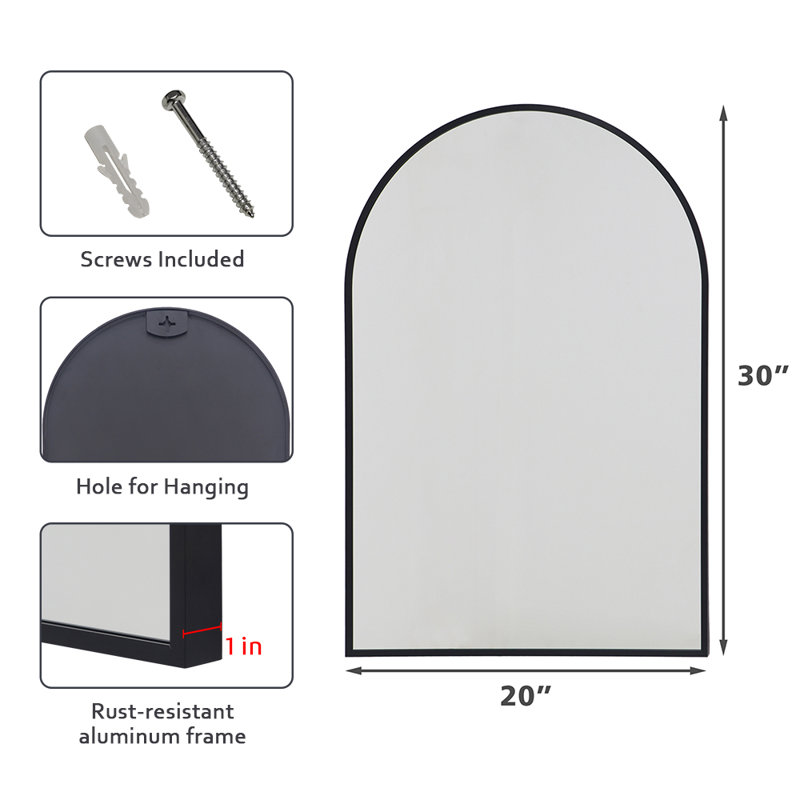 Aluminium Framed Arch Wall Mirror, Black