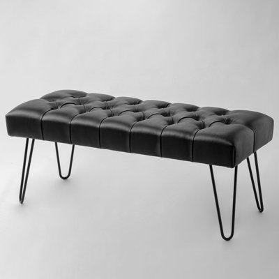 Faux Leather Tufted Rectangle Ottoman