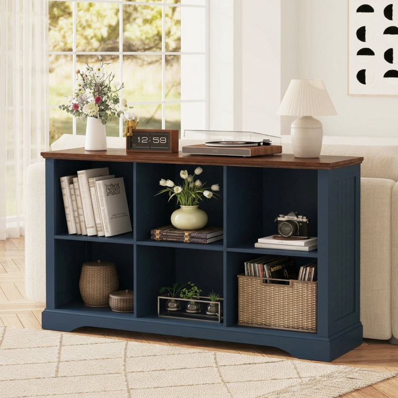 Organisateur de bibliothèque de rangement horizontal à 6 cubes de 47,4 po avec quincaillerie anti-basculement, Bleu