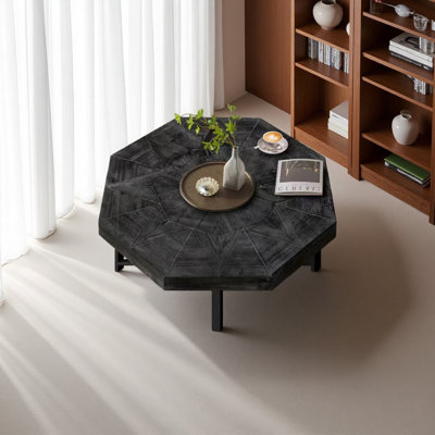Table basse en bois octogonale rétro avec patchwork artisanal 30 pouces