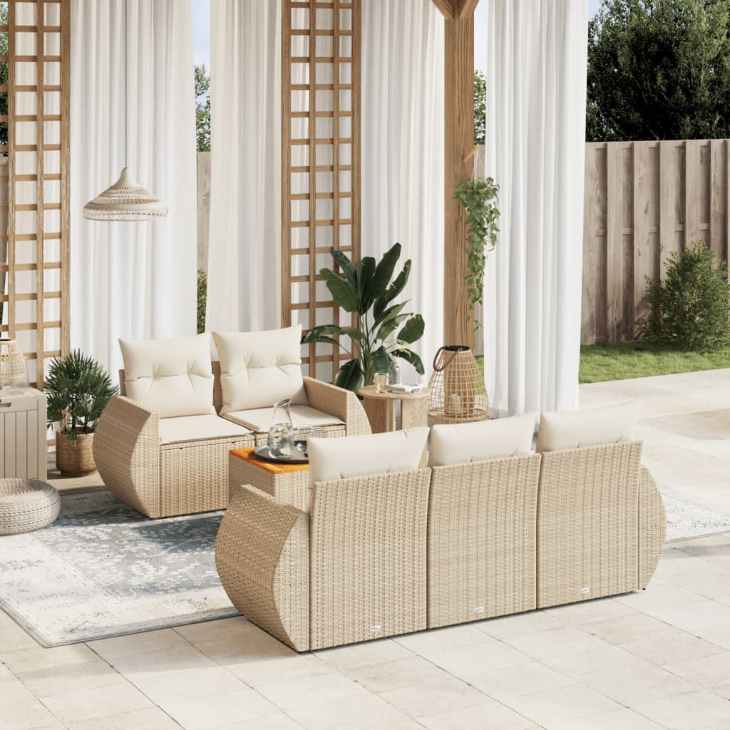 6-Tlg. Garten-Sofagarnitur Mit Kissen Beige Poly Rattan