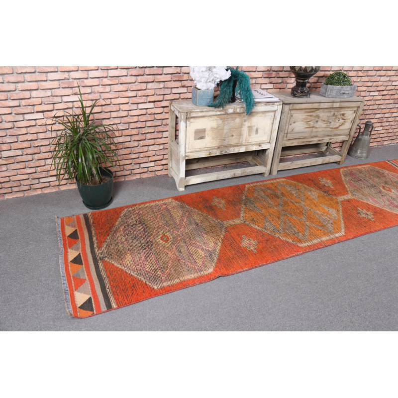 Tapis rétro Herki: Tapis turc rouge pour escalier ou couloir de style antique