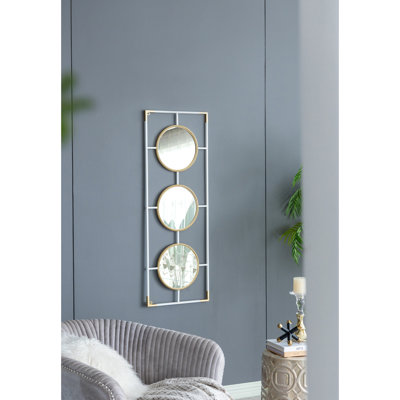 Décoration murale à miroir - Doré et blanc, style chic, cadre décoratif blanc 15,7 x 43,3 po, contemporain 15,35 po x 42,36 po