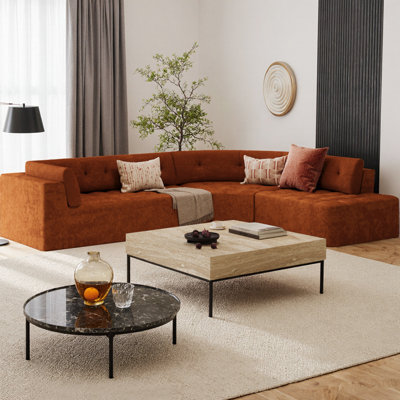 CloudHaven Boneless 119'' Curved L-Shaped Sectional Sofa, Right-Hand Facing Modern Couch with Tufted Design, Fully Upholstered Arms & Pocket Springs, Minimalist Furniture for Living Room